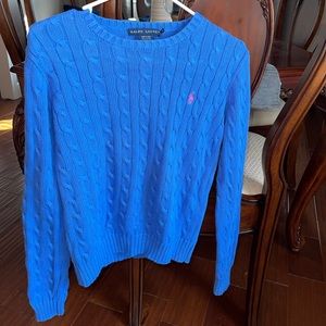 blue and pink cable knit polo ralph lauren sweater